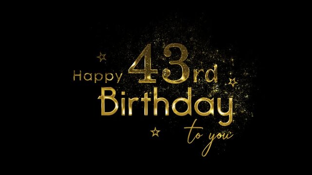 Happy 43rd birthday banner with gold particles and transparent background