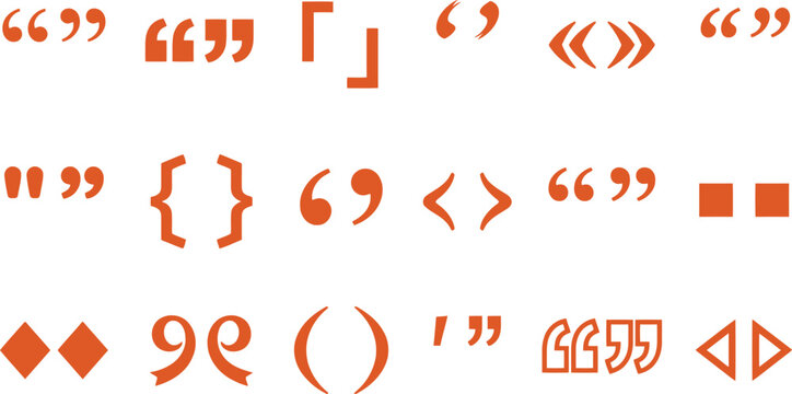 Quotation marks, typographical punctuation symbols, transparent background.