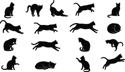cat silhouettes in various action poses and natural feline  © Arobe