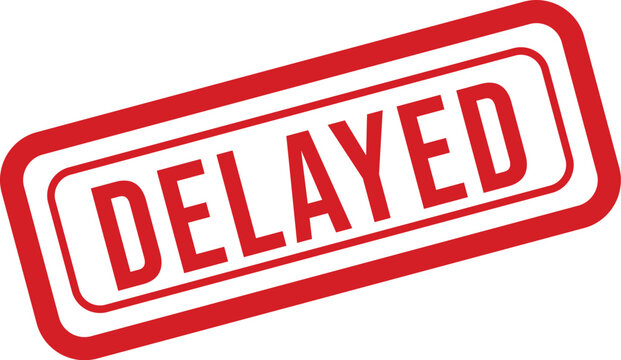 Red 'delayed' stamp illustration on a white background