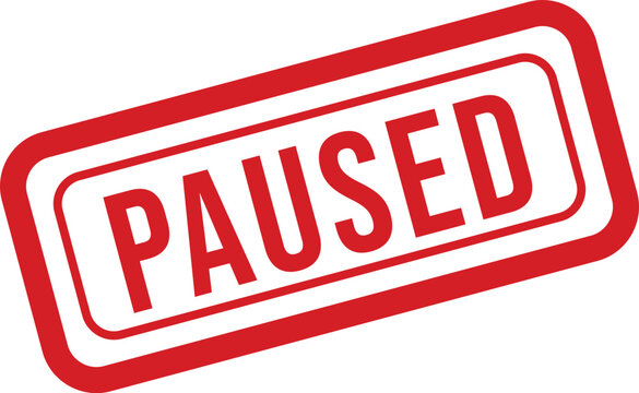 Red 'paused' stamp illustration on a white background
