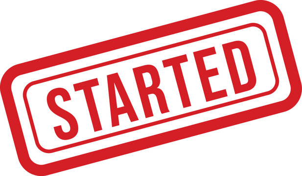 Red 'started' stamp illustration on a white background