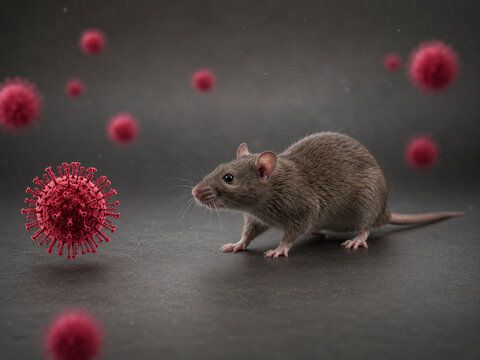 Laboratory Mouse Among Viral Particles Scene
