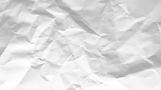 Stop motion of crumpled white paper texture. Abstract looping background with animated wrinkled paper movements. Monochrome grunge texture, dynamic organic motion, seamless loop. 