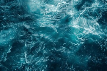 Fototapeta premium Deep blue ocean water surface with ripples and foam creating a mesmerizing natural pattern, perfect for backgrounds and textures