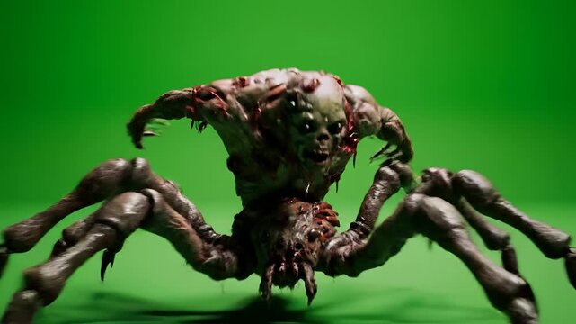 Horror Monster Creature Spider Hybrid Green Screen Footage.