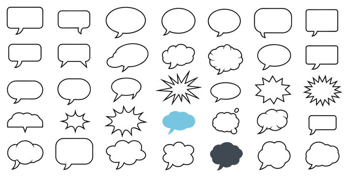 Speech Bubble Collection: A diverse collection of speech bubbles for creative communication. thought cloud, speak out loud, cartoon conversation, dialogue, empty bubble.
