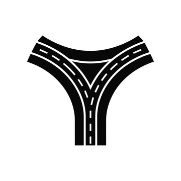Black road y-junction or fork icon symbol isolated on white background