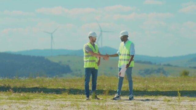 Technical experts and project leader finalize detailed plans for environmentally friendly power installation