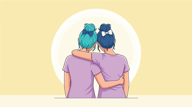Two friends embracing on Best Friends Day with arms around each other