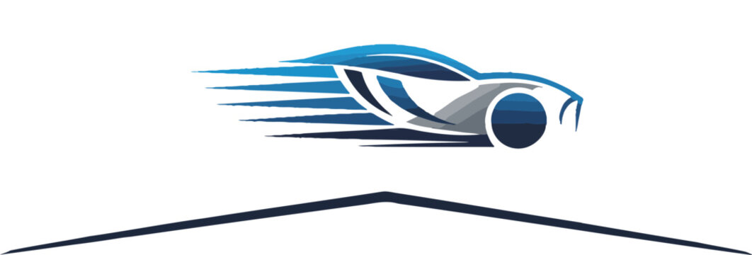 Abstract car logo design representing speed and motion with sleek blue and silver lines for automotive branding and transportation identity.