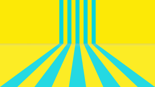 Abstract yellow and blue striped background with a perspective effect creating a sense of depth and movement for graphic design and digital art applications