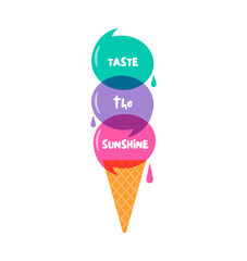 Naklejka premium Colorful ice cream cone summer background for poster, banner, sign and social media story. Bright abstract summer fun concept vector illustration.