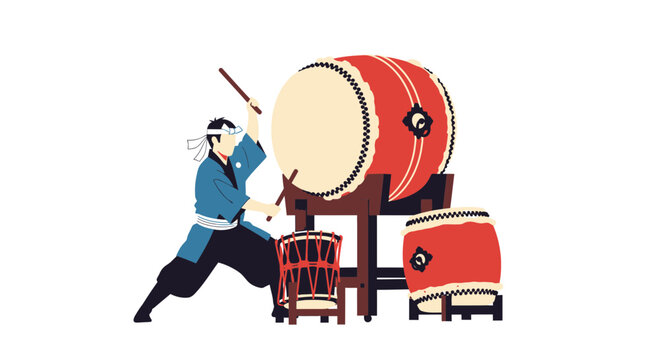 Japanese Taiko Drummer Performing Traditional Music