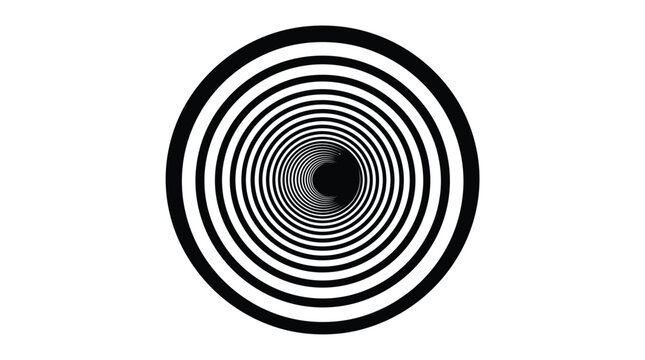 Abstract circular tunnel effect created with concentric black rings in a striking optical illusion pattern photograph