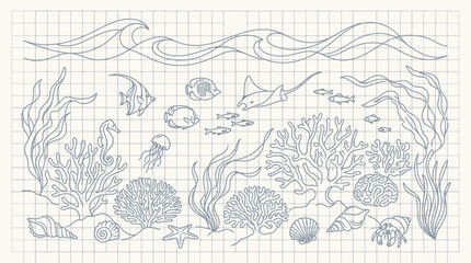 Creative Ocean Life Pencil Sketch Background Illustration © Abdul