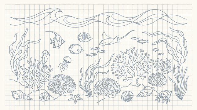 Creative Ocean Life Pencil Sketch Background Illustration