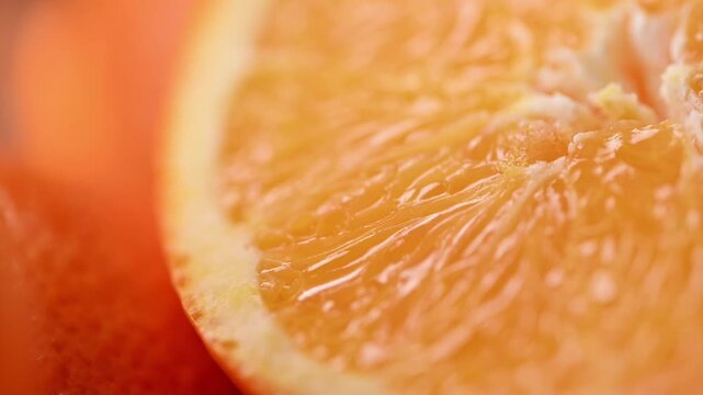 Fresh sliced orange macro with rack focus shallow depth of field citrus texture
