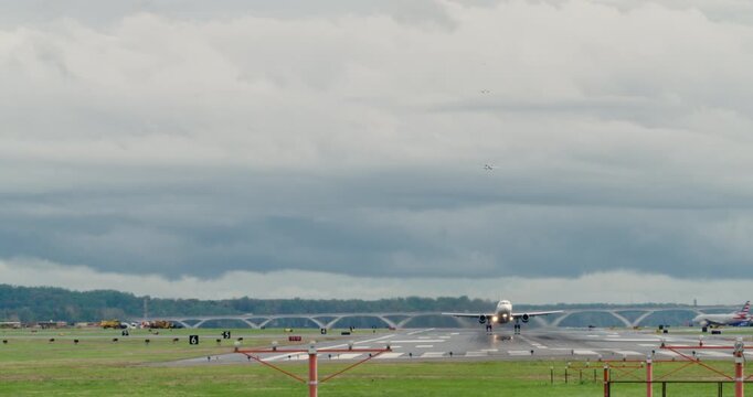 Jets on Runway at Reagan National Airport near Washington DC, USA