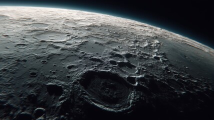 Fototapeta premium 月の表面がクレーターで覆われている様子。宇宙や天文学関連の資料や解説に適した天体の画像