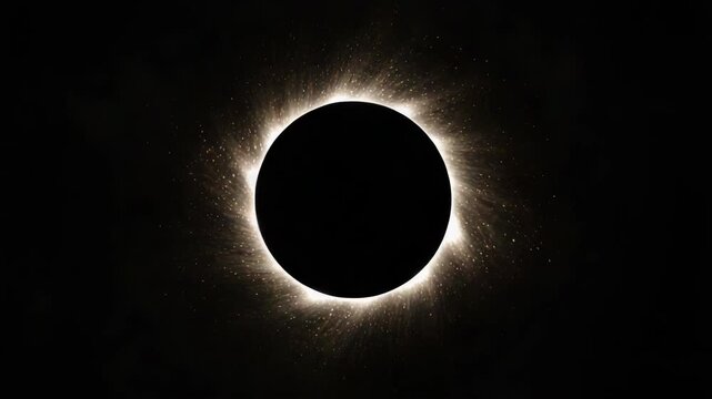 Solar eclipse with glowing corona and radiant starlike particles creating dramatic celestial
