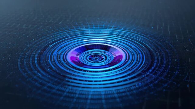 Futuristic digital ripple concentric ring blue and purple technology visualization with glowing