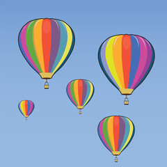 Fototapeta premium Flat cartoon illustration of hot air balloon in blue sky