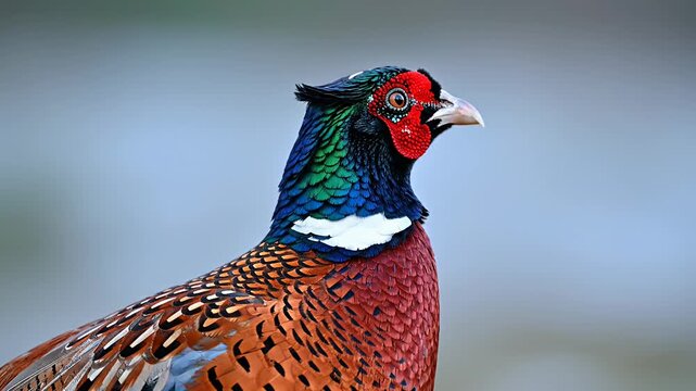 Close up of a vibrant pheasant showcasing colorful plumage details