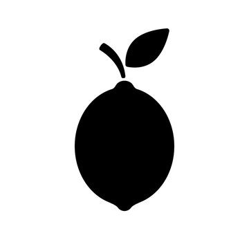 Lemon icon. Black lemon sign isolated on white background. Citrus fruit. Solid limon for design prints. Abstract cute print. Simple cute outline shape. Silhouette fresh citron. Vector illustration