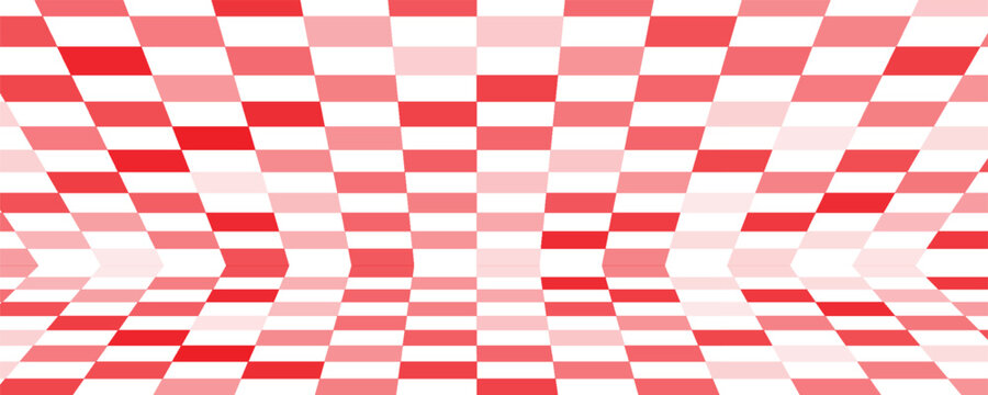 Trippy checkerboard background, wavy checker pattern, optical illusion. Vector seamless black and white swirl. Abstract distorted psychedelic texture, geometric ornament, monochrome chessboard print.