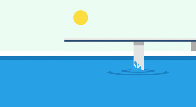 Diving Board Over Blue Water Pool with Sun and Ripples