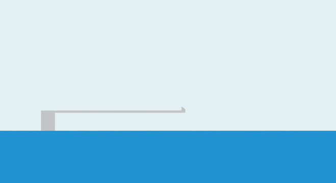 Diving board over blue water, minimalist vector illustration
