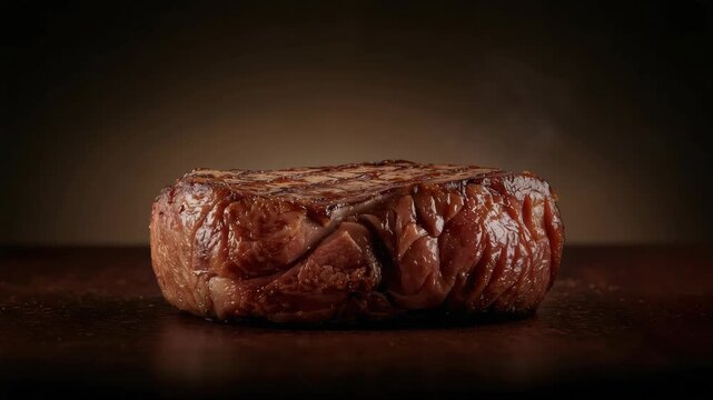 Juicy seared filet mignon steak grilled beef meat with glistening sear and rich brown crust
