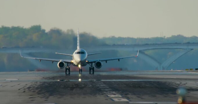 Plane Take-off in Early Morning