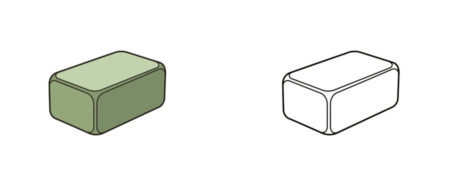 Foam yoga support block illustrations in flat green and black outline styles used for stretching balance assistance and fitness exercises on white background