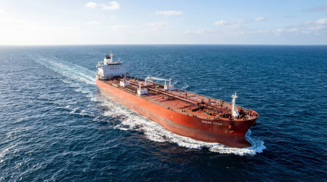 Massive cargo ship ocean titan navigating vast blue ocean horizon