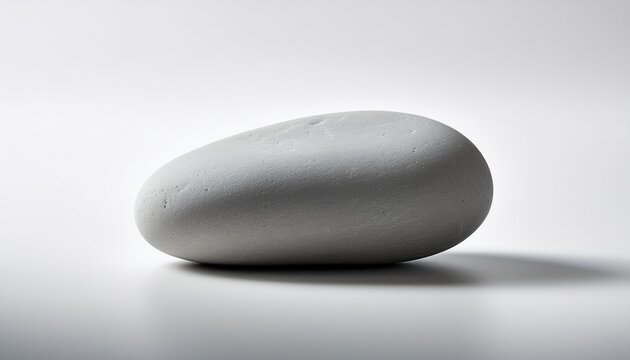 smooth gray pebble resting lightly on a pure white surface emphasizing texture and isolation and clean visual presentation smooth earthy rock