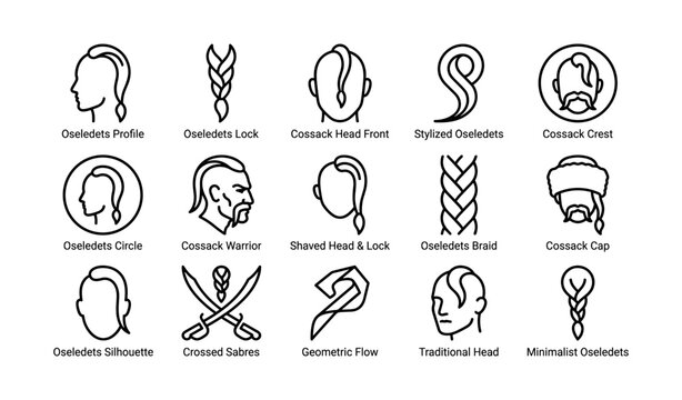 Oseledets and cossack hairstyle icons arranged in grid