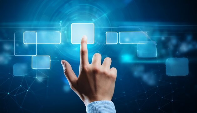 hand pointing on blank interactive touch screen