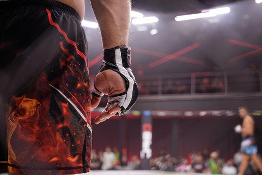 MMA Fighter Preparing for Competition in the Octagon