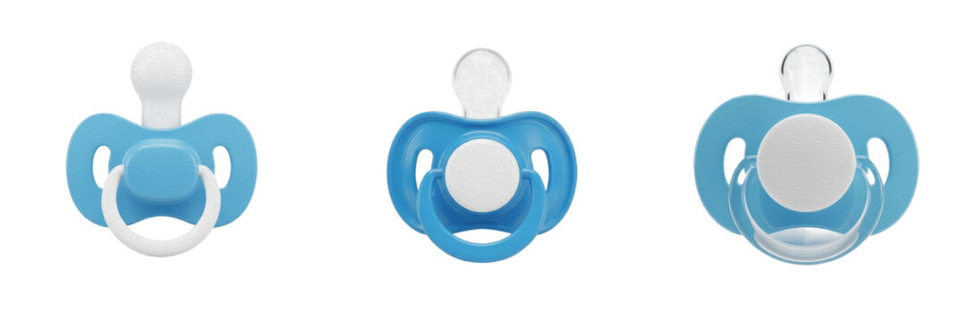 Blue Baby Pacifier Binky Newborn Dummy Toy Set Isolated on Transparent Background, Infant Care PNG Collection