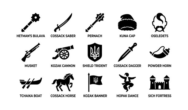 Cossack cultural and weapon icons displayed in grid layout