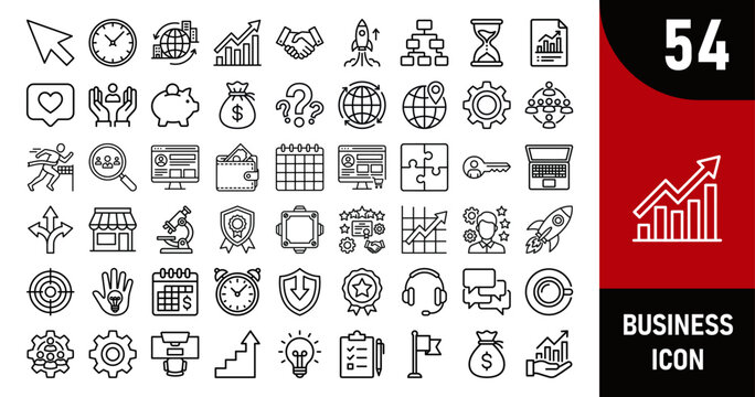 Set of fifty four black and white business and finance line icons for web and mobile design Vector