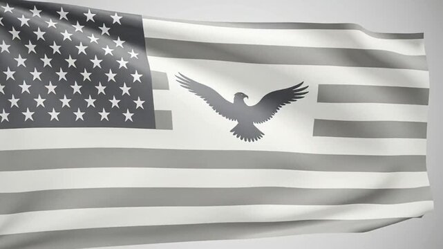 American flag with flying eagle silhouette against striped background