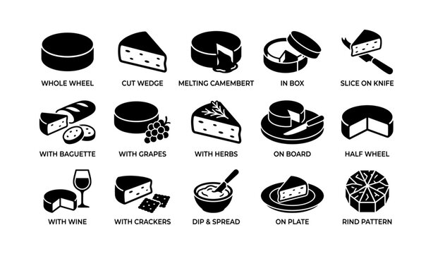 Cheese icons showing serving styles and packaging layout