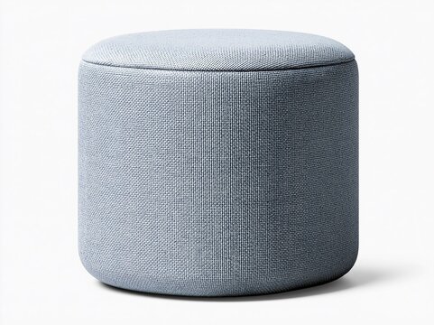 Round, Light Blue Ottoman with Textured Fabric