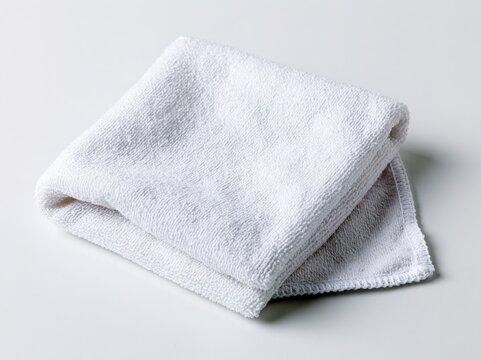 Folded White Towel on Plain Background
