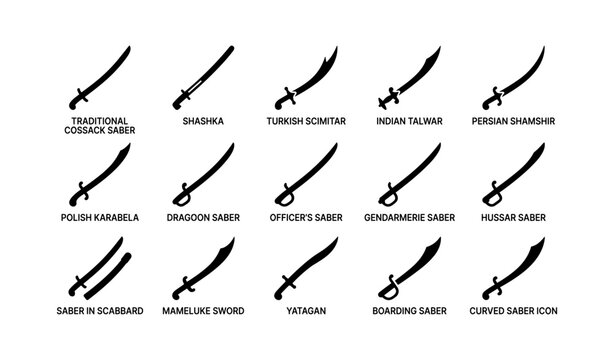 Curved saber icons showing different saber types on white background