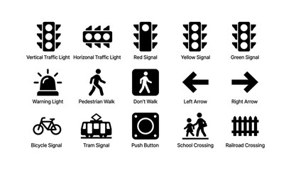 Fototapeta na wymiar Traffic signal and crossing icons displayed on white background