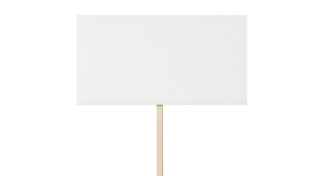 Blank white rectangular sign with wooden handle isolated on transparent background